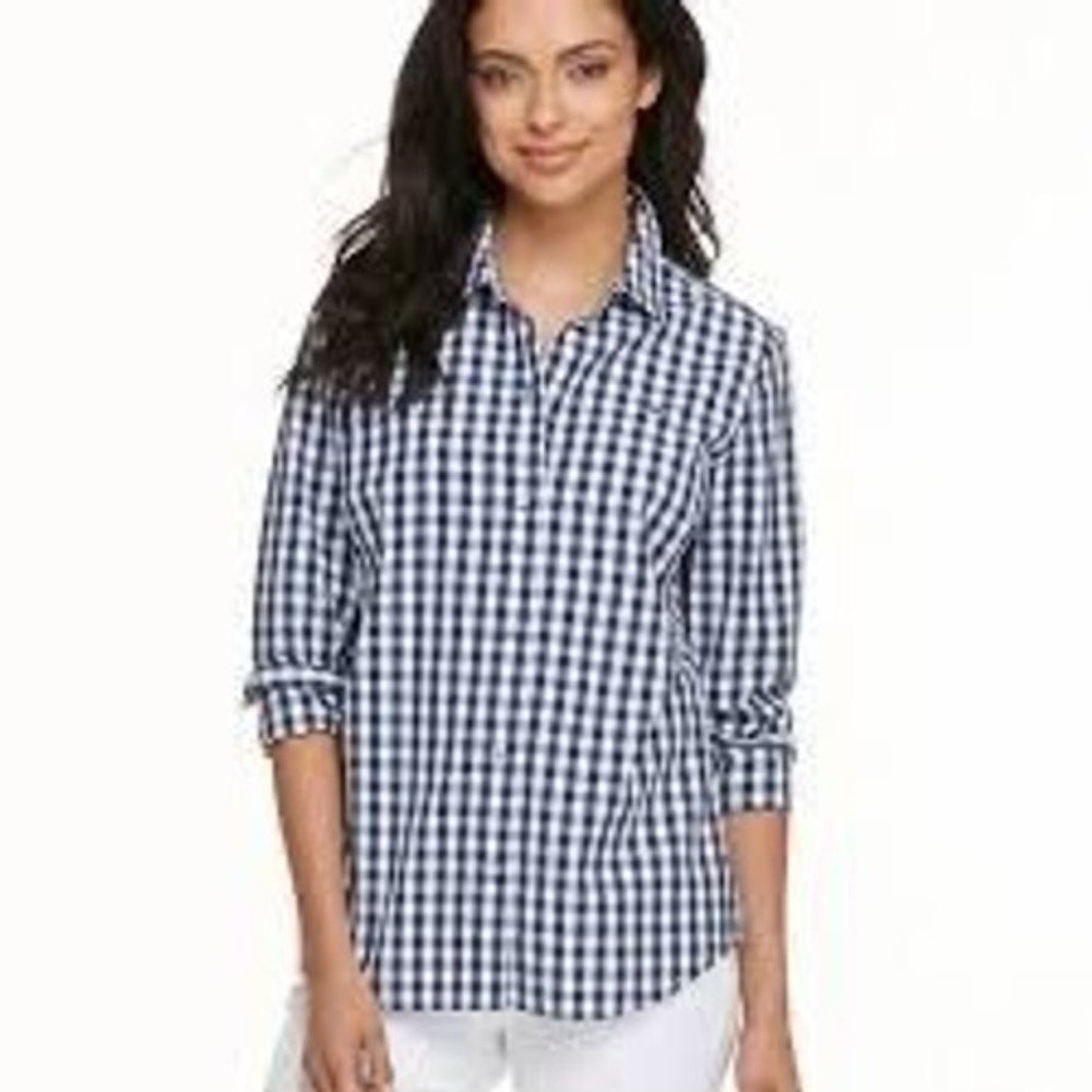 Vineyard Vines Navy Checked Button Up Long Sleeve Shirt - Size 2